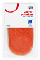 Hochwertiger dünn geschnittener, geräucherter Lachsschinken mild gesalzen - 200 g Packung k